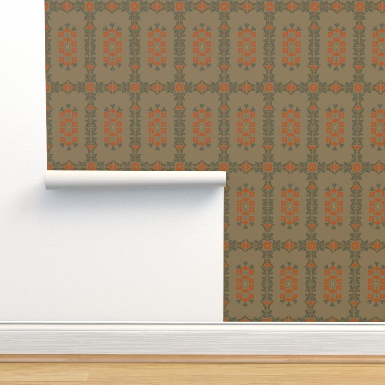 Vintage Art Nouveau Brown Poppies Edwardian Craftsman Earth Tones Victorian Floral Botanical Large Scale Custom Removable Wallpaper by Spoonflower Peel & Stick Wallpaper 2FT Wide